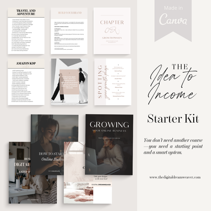 Collection of digital product mockups with text on a white background, featuring the brand 'Canva'.