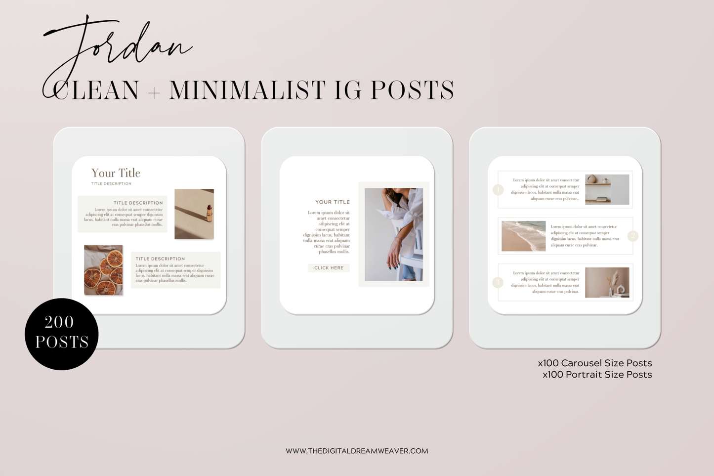 Jordan | 200 Clean + Minimalist Instagram Post Templates, edit in Canva