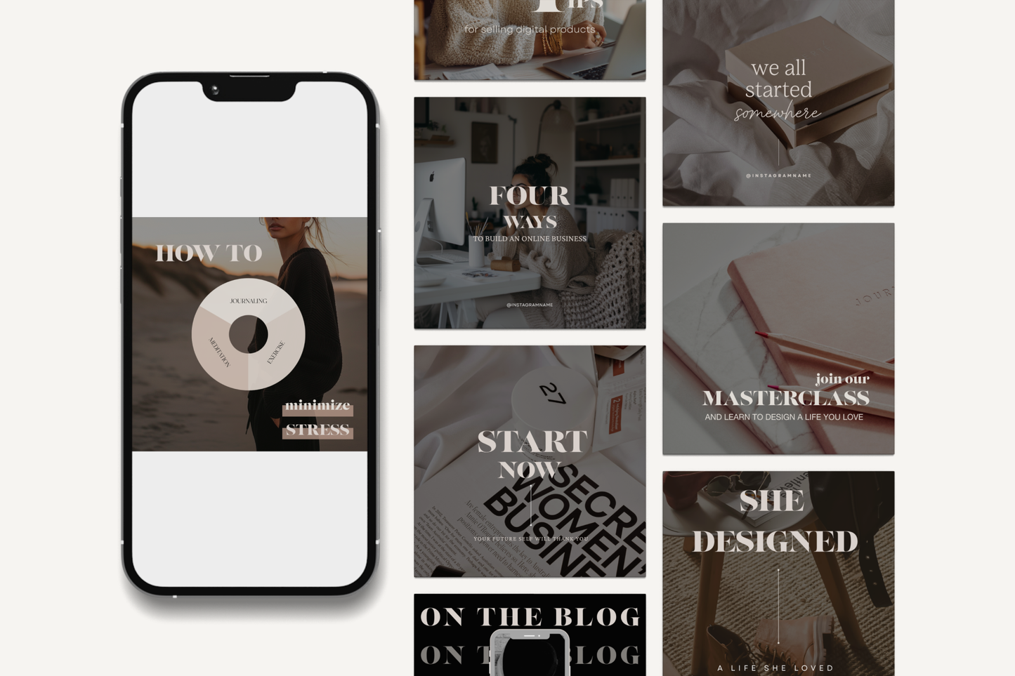 Aesthetic Instagram Template Canva Social Media Post Layouts Minimalist Editorial Grid Kit for Female Entrepreneurs Coaches Bloggers