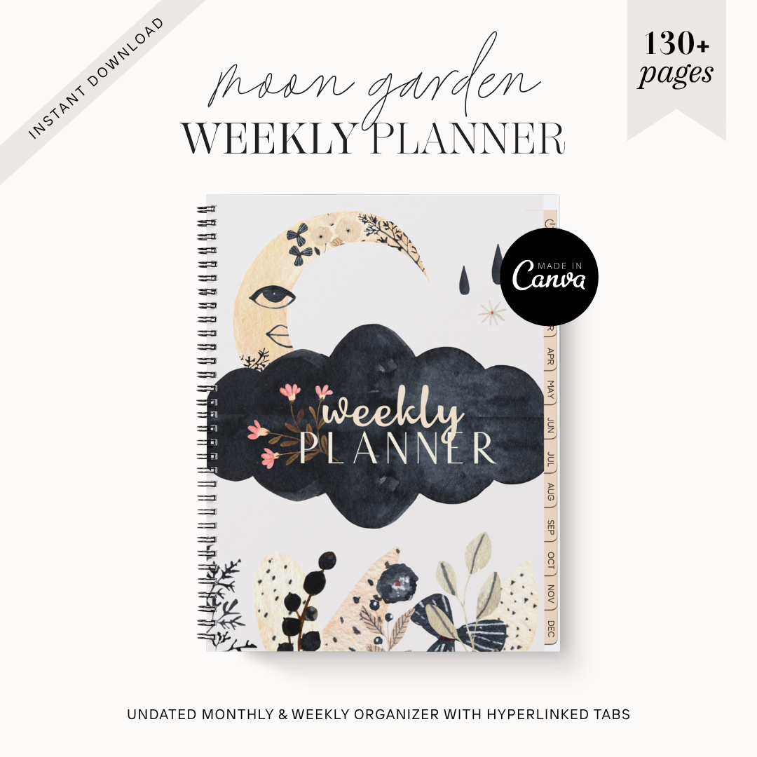 Moon Garden Digital Weekly Planner | Boho Botanical Celestial Goodnotes Template | Undated Monthly & Weekly Organizer with Hyperlinked Tabs