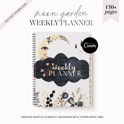 Moon Garden Digital Weekly Planner | Boho Botanical Celestial Goodnotes Template | Undated Monthly & Weekly Organizer with Hyperlinked Tabs
