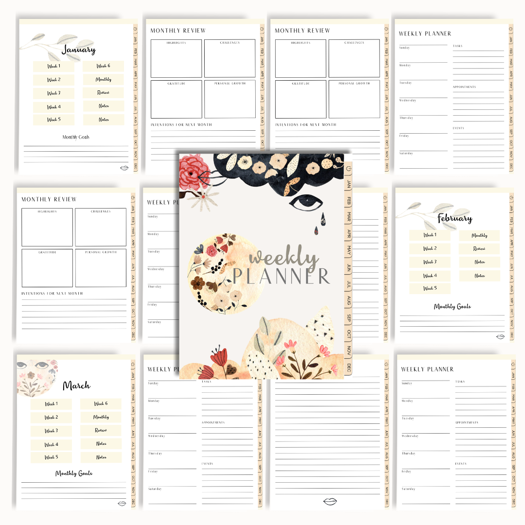Moon Garden Digital Weekly Planner | Boho Botanical Celestial Goodnotes Template | Undated Monthly & Weekly Organizer with Hyperlinked Tabs