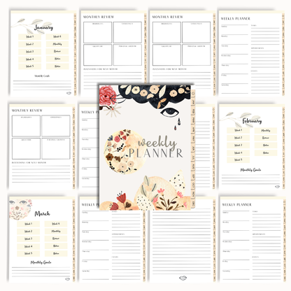 Moon Garden Digital Weekly Planner | Boho Botanical Celestial Goodnotes Template | Undated Monthly & Weekly Organizer with Hyperlinked Tabs