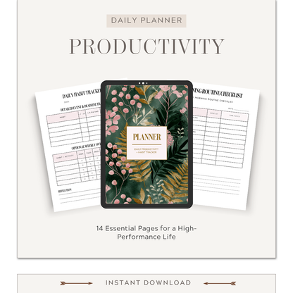Productivity planner with floral design on a white background