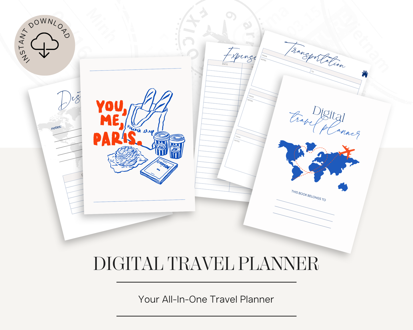 Digital Travel Planner | Vacation Planner & Trip Organizer | Packing Lists, Itineraries & Budget Templates