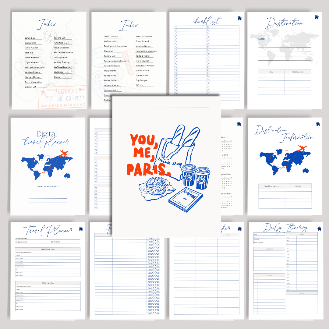 Digital Travel Planner | Vacation Planner & Trip Organizer | Packing Lists, Itineraries & Budget Templates