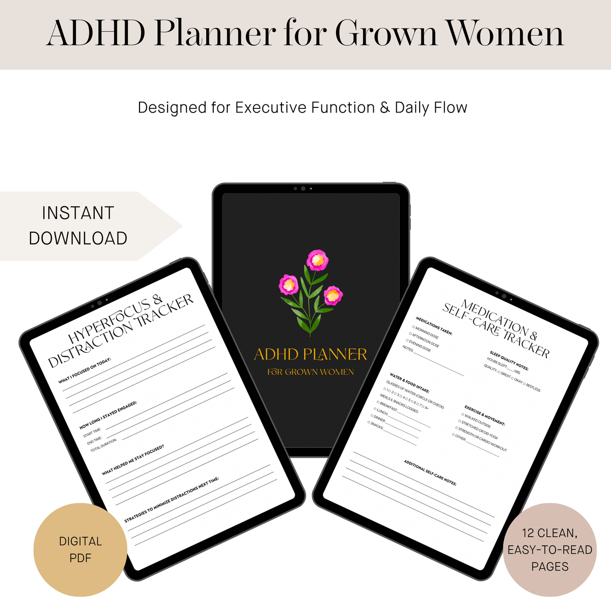 ADHD Planner for Grown Women | Neurodivergent Daily Planner & Weekly Brain Dump Workbook | Editable Canva Template Printable & Digital