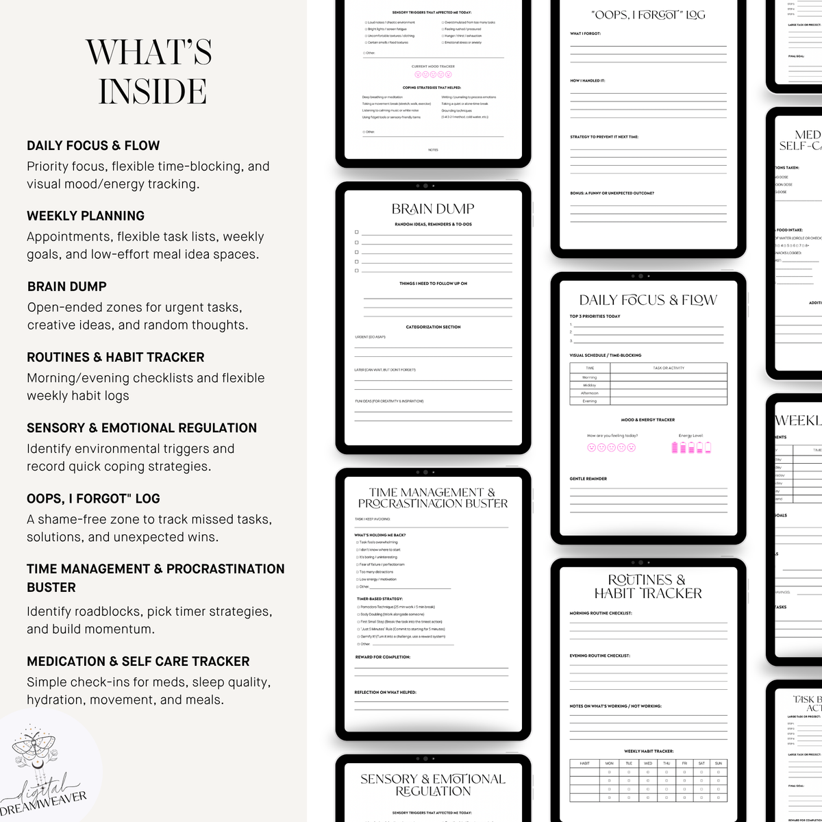 ADHD Planner for Grown Women | Neurodivergent Daily Planner & Weekly Brain Dump Workbook | Editable Canva Template Printable & Digital