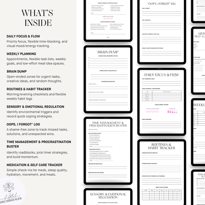 ADHD Planner for Grown Women | Neurodivergent Daily Planner & Weekly Brain Dump Workbook | Editable Canva Template Printable & Digital