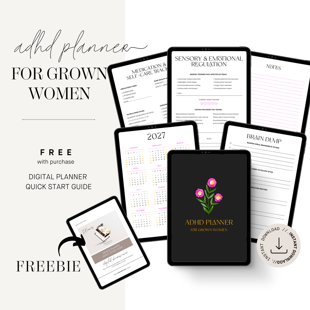 ADHD Planner for Grown Women | Neurodivergent Daily Planner & Weekly Brain Dump Workbook | Editable Canva Template Printable & Digital
