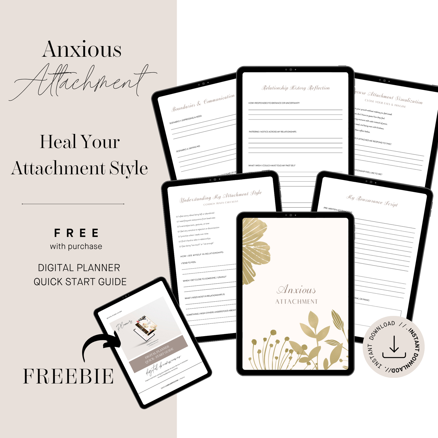 Anxious Attachment Style Workbook, Relationship Healing Journal for Emotional Regulation, Inner Child Healing & Boundary Setting Digital Guide