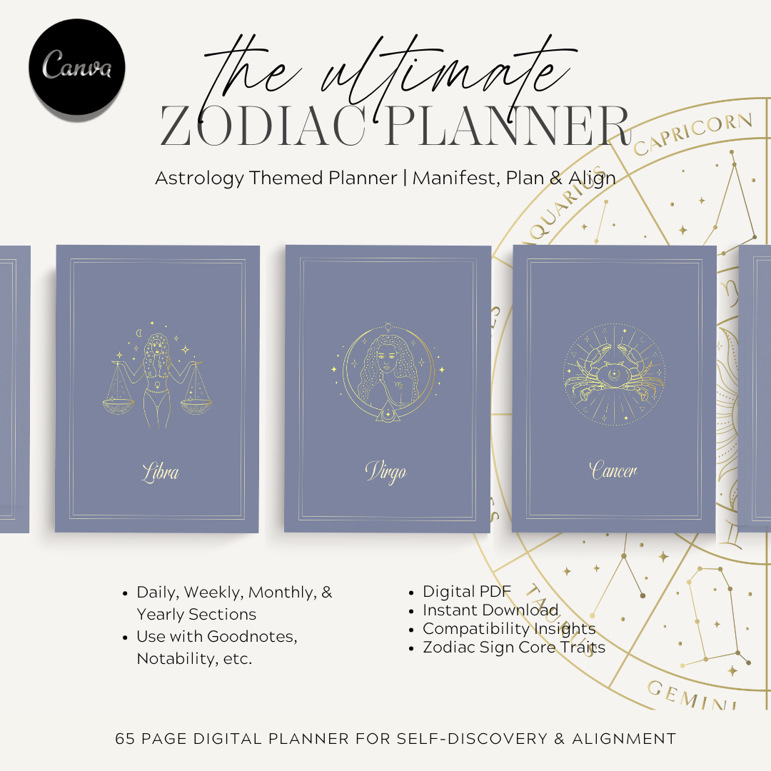 Undated Celestial Zodiac Themed Planner for Astrology Lovers | Aries • Taurus • Gemini • Cancer • Leo • Virgo • Libra • Scorpio • Sagittarius • Capricorn • Aquarius • Pisces