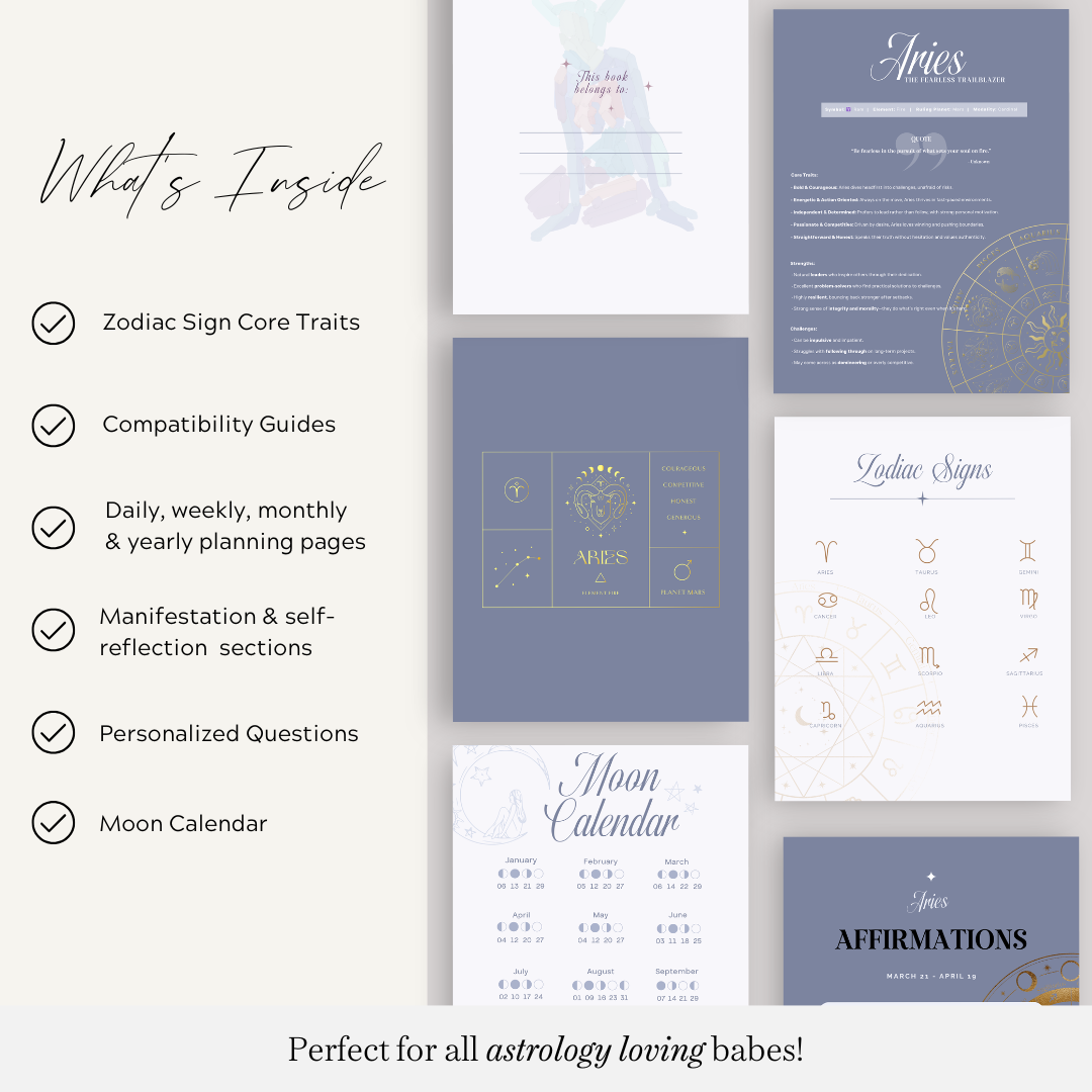 Undated Celestial Zodiac Themed Planner for Astrology Lovers | Aries • Taurus • Gemini • Cancer • Leo • Virgo • Libra • Scorpio • Sagittarius • Capricorn • Aquarius • Pisces