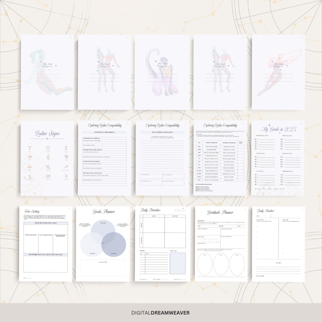 Undated Celestial Zodiac Themed Planner for Astrology Lovers | Aries • Taurus • Gemini • Cancer • Leo • Virgo • Libra • Scorpio • Sagittarius • Capricorn • Aquarius • Pisces