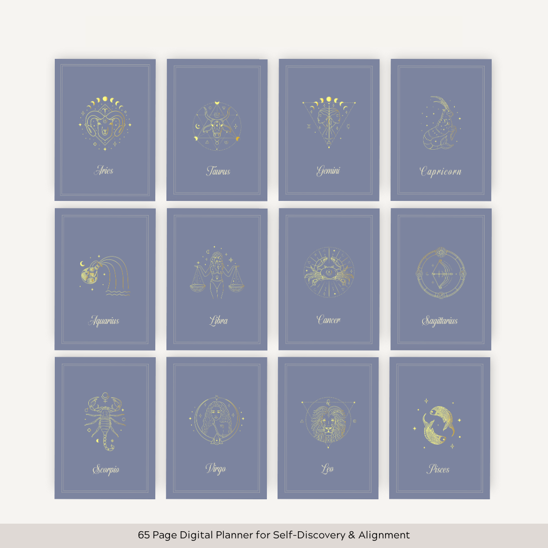 Undated Celestial Zodiac Themed Planner for Astrology Lovers | Aries • Taurus • Gemini • Cancer • Leo • Virgo • Libra • Scorpio • Sagittarius • Capricorn • Aquarius • Pisces
