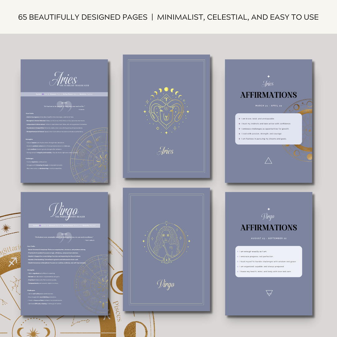 Undated Celestial Zodiac Themed Planner for Astrology Lovers | Aries • Taurus • Gemini • Cancer • Leo • Virgo • Libra • Scorpio • Sagittarius • Capricorn • Aquarius • Pisces