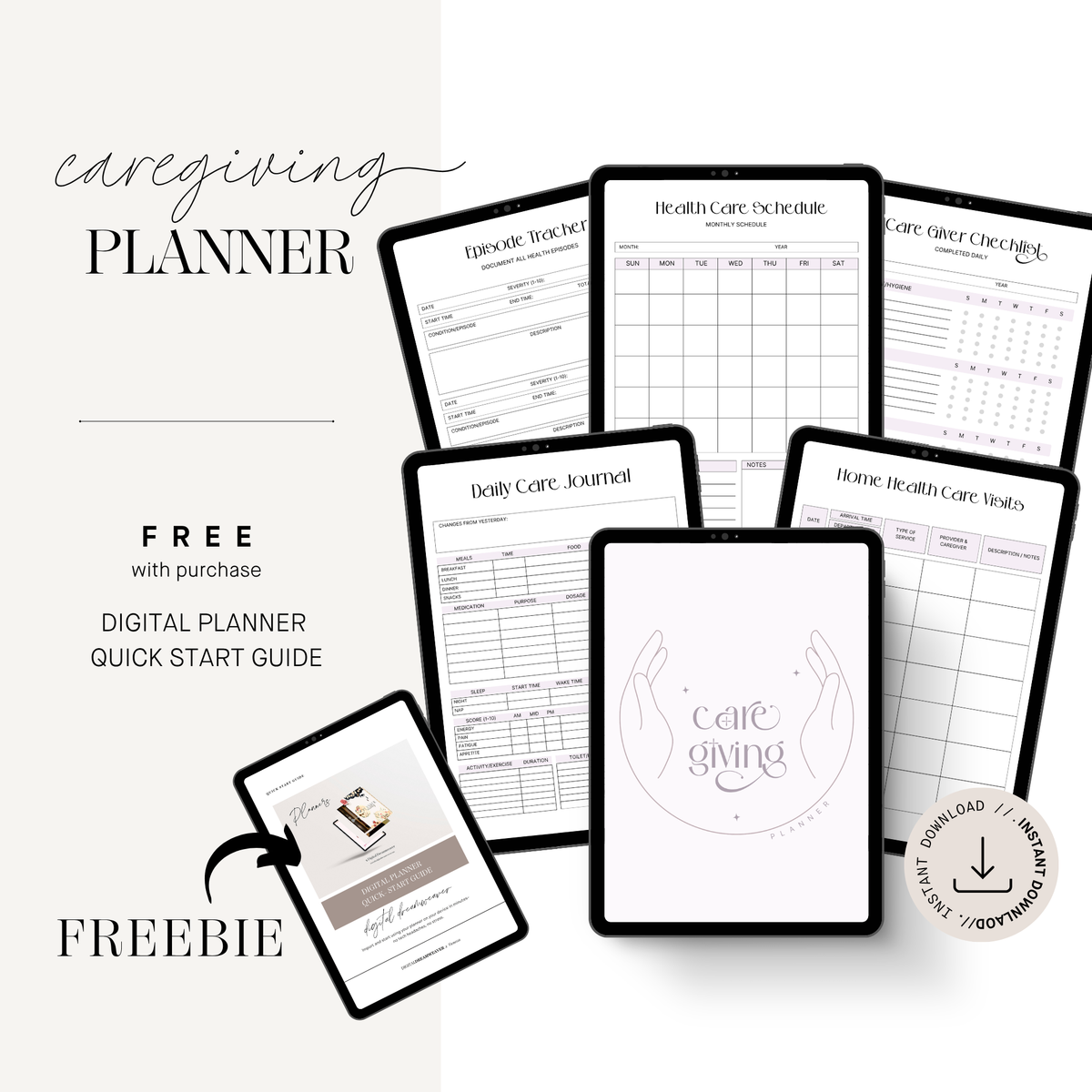 Caregiver Planner | Printable Daily Care Journal | Medical Schedule Log, Home Health Care Tracker, Nurse Patient Information Forms