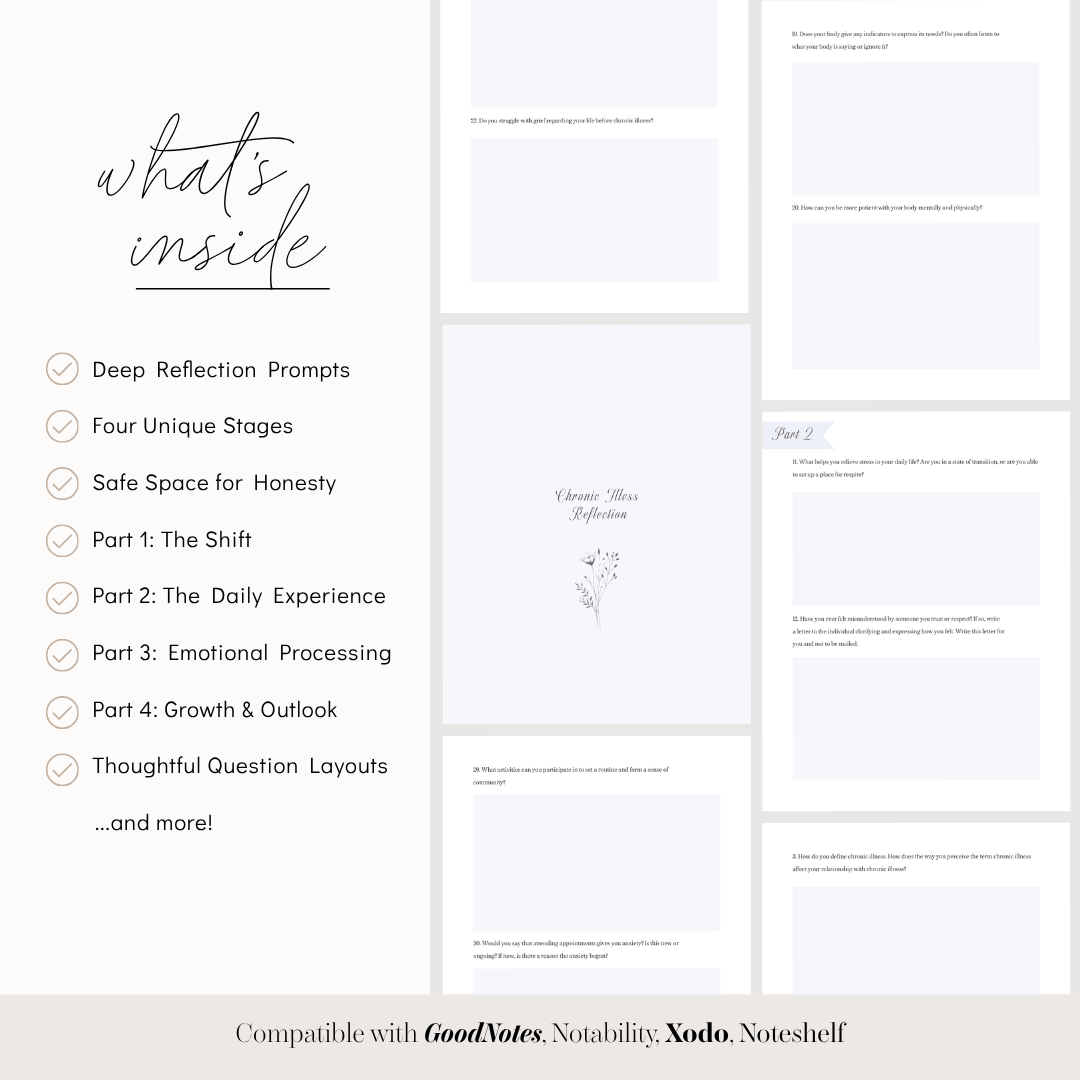 Chronic Illness Reflection Journal, Health Mindset Workbook, Emotional Healing Journey Prompts, Goodnotes Recovery Diary, Wellness Journal