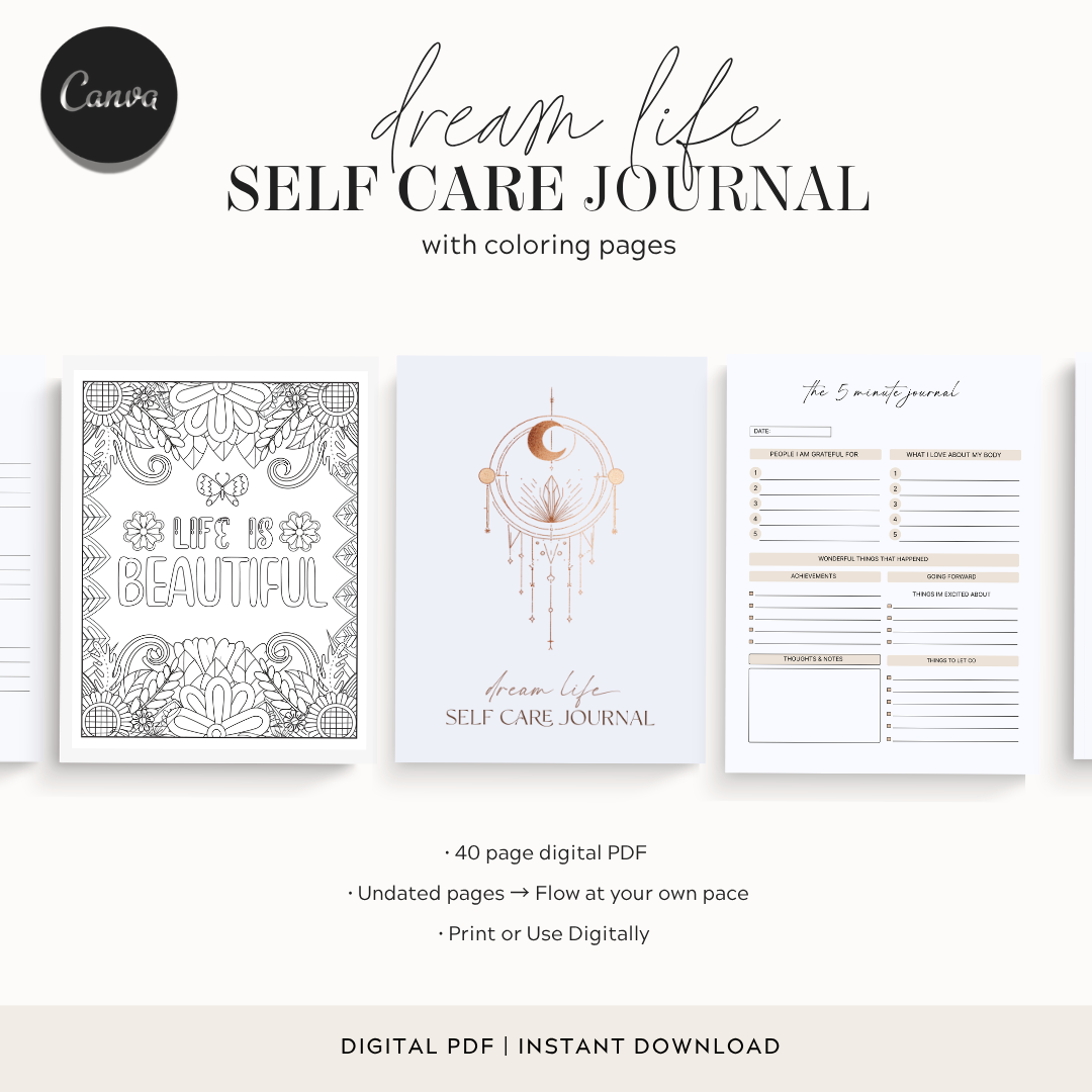 Dream Life Self Care Journal | Daily Wellness & Gratitude Planner | Mindfulness, Reflection & Positivity Workbook