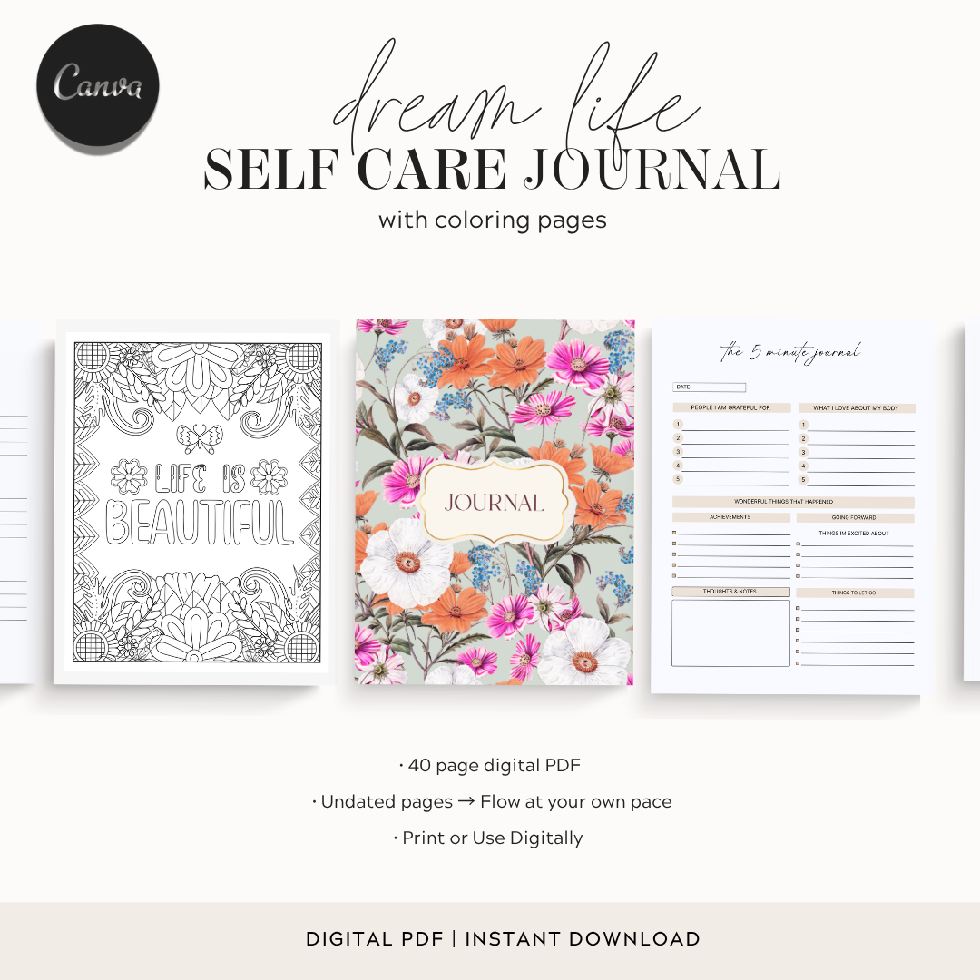 Dream Life Self Care Journal | Daily Wellness & Gratitude Planner | Mindfulness, Reflection & Positivity Workbook