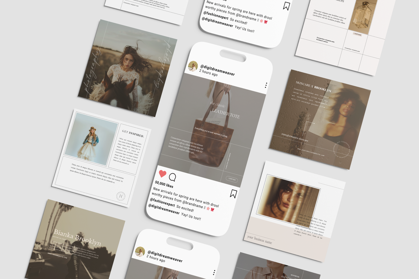 Ella Editorial Minimalist Social Media Kit — 60 Instagram Templates for Coaches, Creatives, Small Businesses + Content Creators