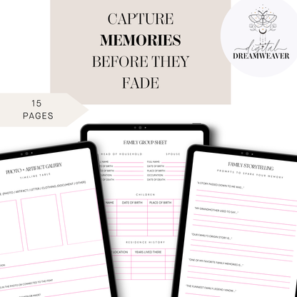 Genealogy Planner Printable, Family Tree Workbook, Ancestor Research Tracker, DNA Record Keeper, Storytelling Heirloom Book, Digital Download