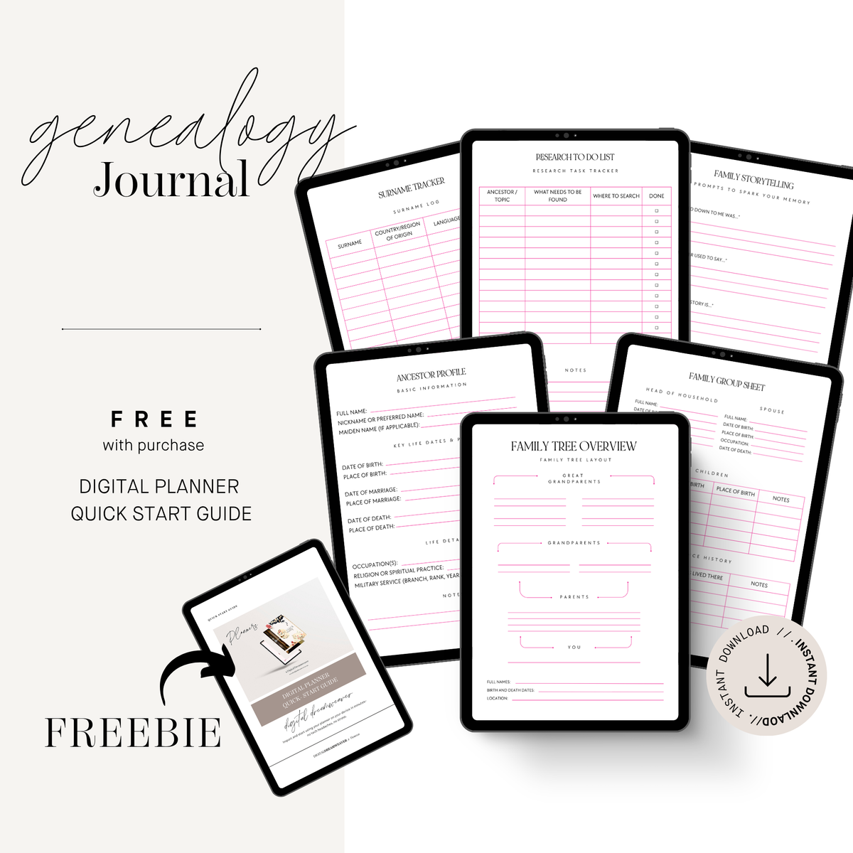 Genealogy Planner Printable, Family Tree Workbook, Ancestor Research Tracker, DNA Record Keeper, Storytelling Heirloom Book, Digital Download