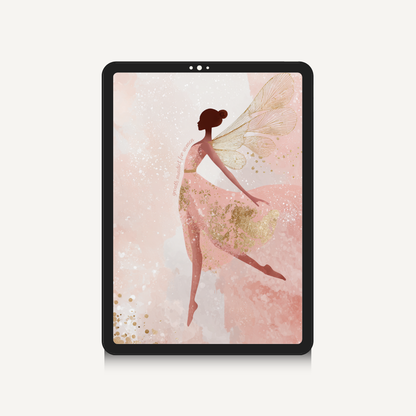 Tablet with a fairy design on a pink background