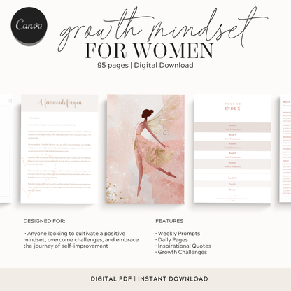 12 Week Growth Mindset PDF Journal | Printable Manifestation Planner | Aesthetic Self Care Routine Journal for Women