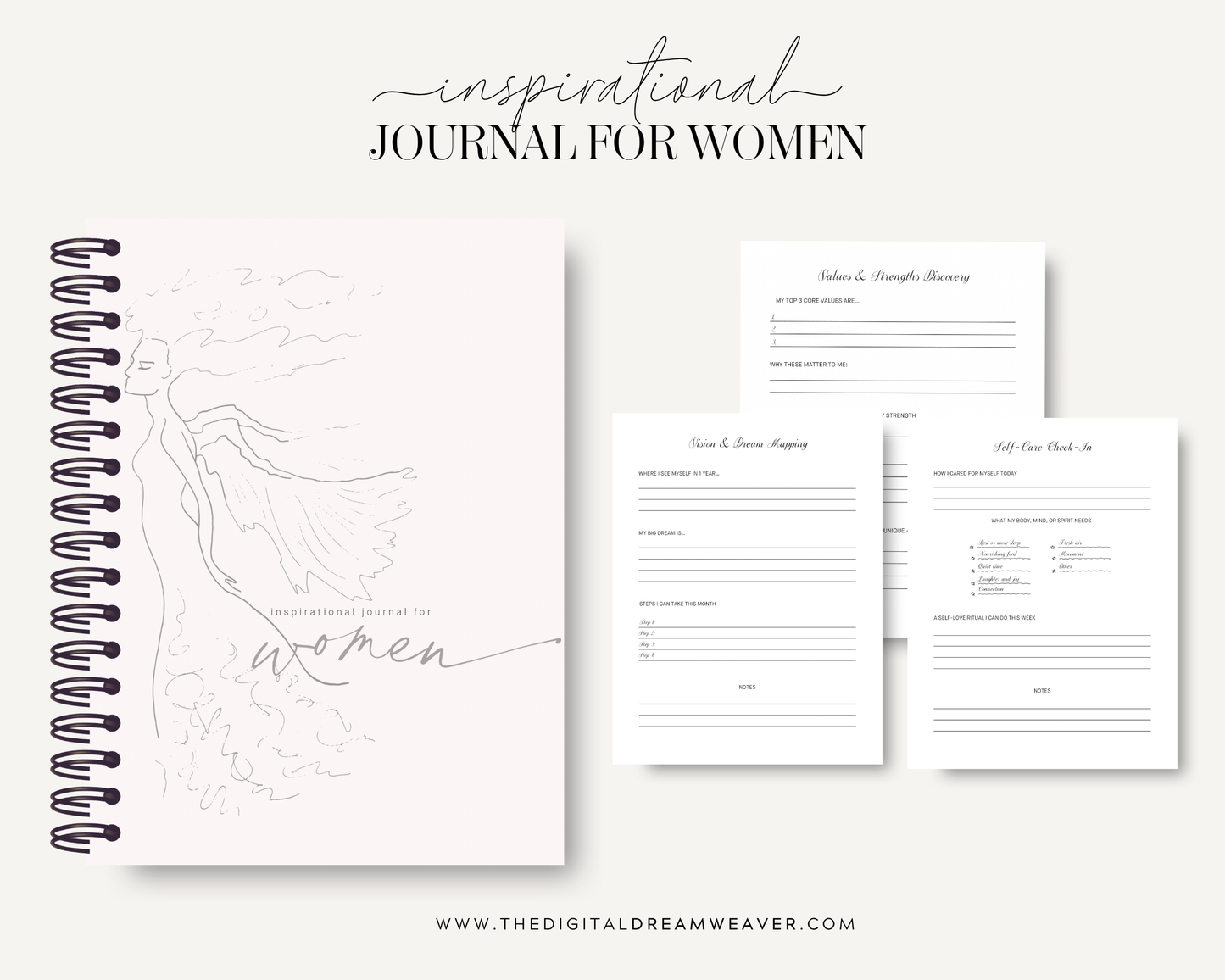 Inspirational Journal for Women PDF | Printable Mental Health Self Care Planner Digital Connection Kit | Daily Mindfulness Reflection Guide
