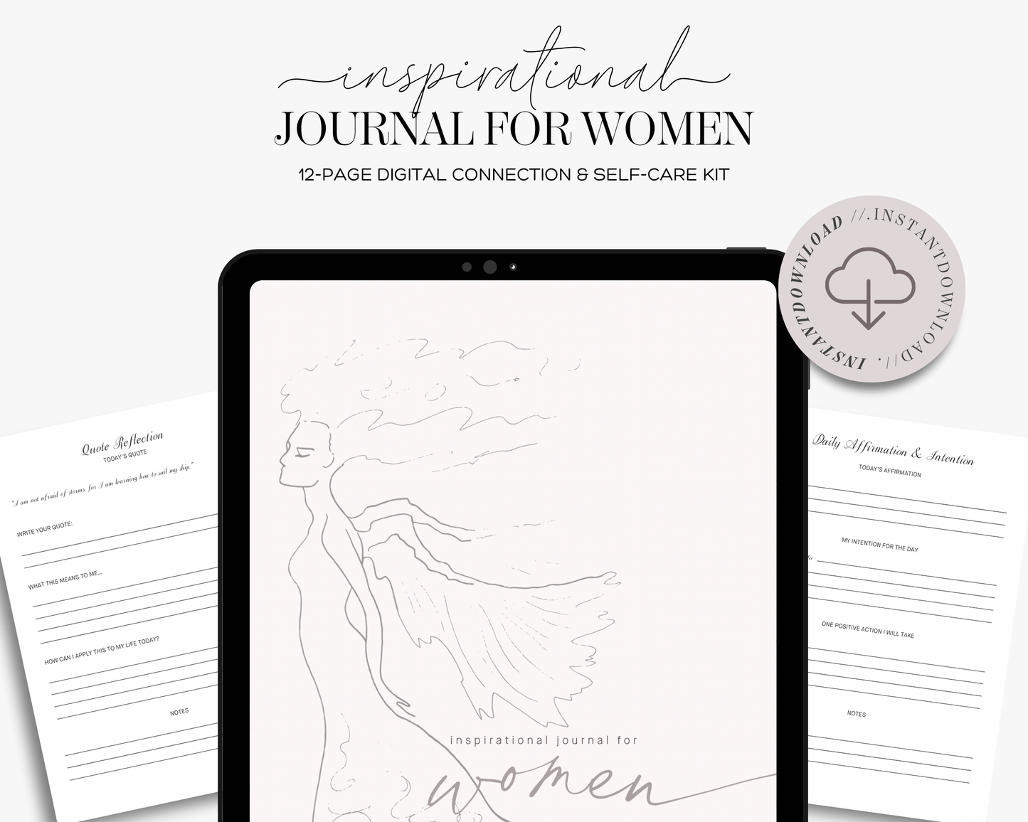 Inspirational Journal for Women PDF | Printable Mental Health Self Care Planner Digital Connection Kit | Daily Mindfulness Reflection Guide