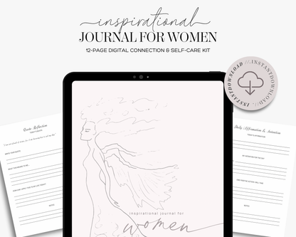 Inspirational Journal for Women PDF | Printable Mental Health Self Care Planner Digital Connection Kit | Daily Mindfulness Reflection Guide