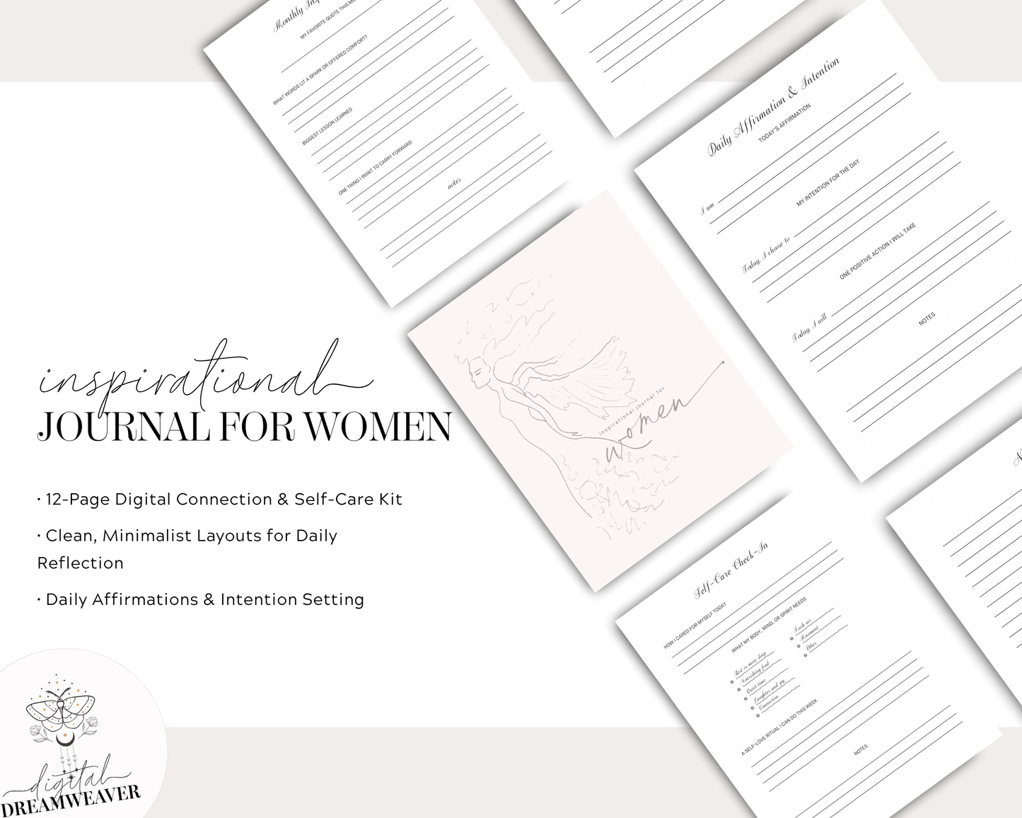 Inspirational Journal for Women PDF | Printable Mental Health Self Care Planner Digital Connection Kit | Daily Mindfulness Reflection Guide