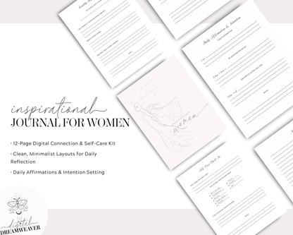 Inspirational Journal for Women PDF | Printable Mental Health Self Care Planner Digital Connection Kit | Daily Mindfulness Reflection Guide