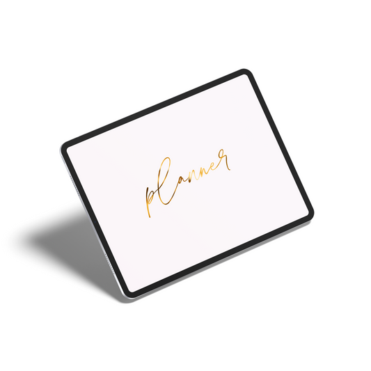 Digital tablet with 'planner' text on a white background