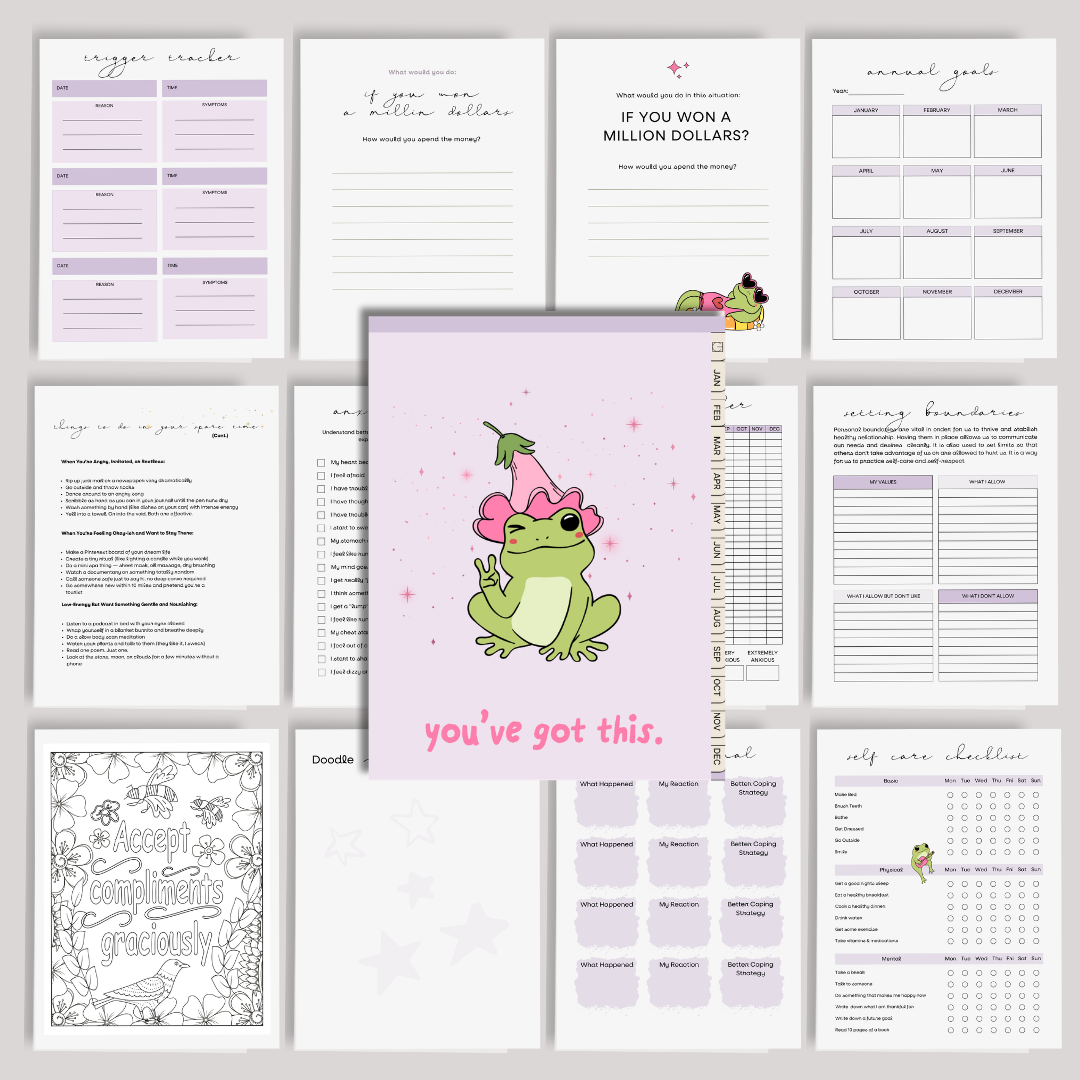 Mental Health Journal and Anxiety Relief Planner, Digital Mindfulness Tracker, CBT Thought Reframing, Self Care Worksheets