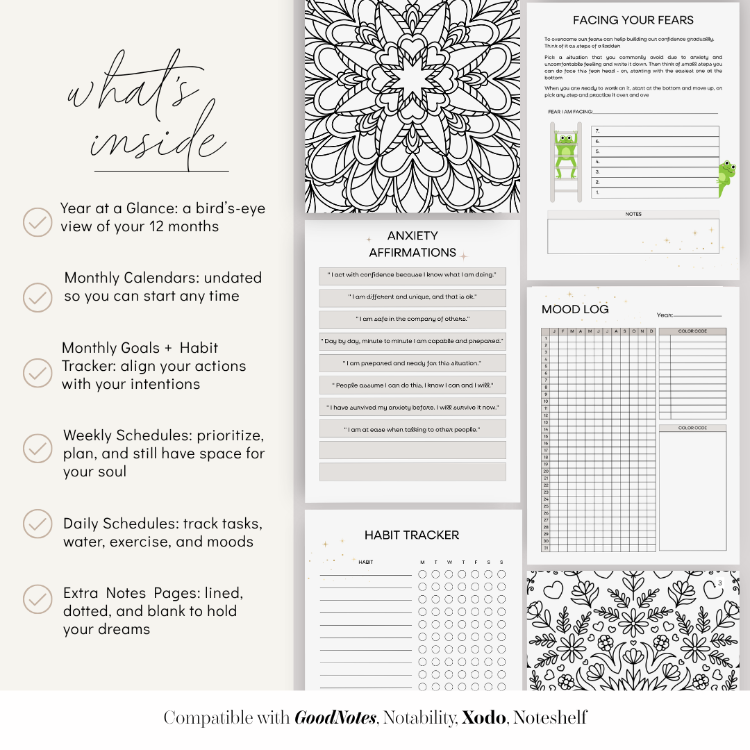 Mental Health Journal and Anxiety Relief Planner, Digital Mindfulness Tracker, CBT Thought Reframing, Self Care Worksheets