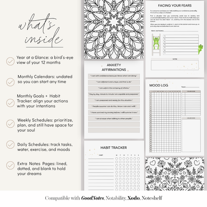 Mental Health Journal and Anxiety Relief Planner, Digital Mindfulness Tracker, CBT Thought Reframing, Self Care Worksheets