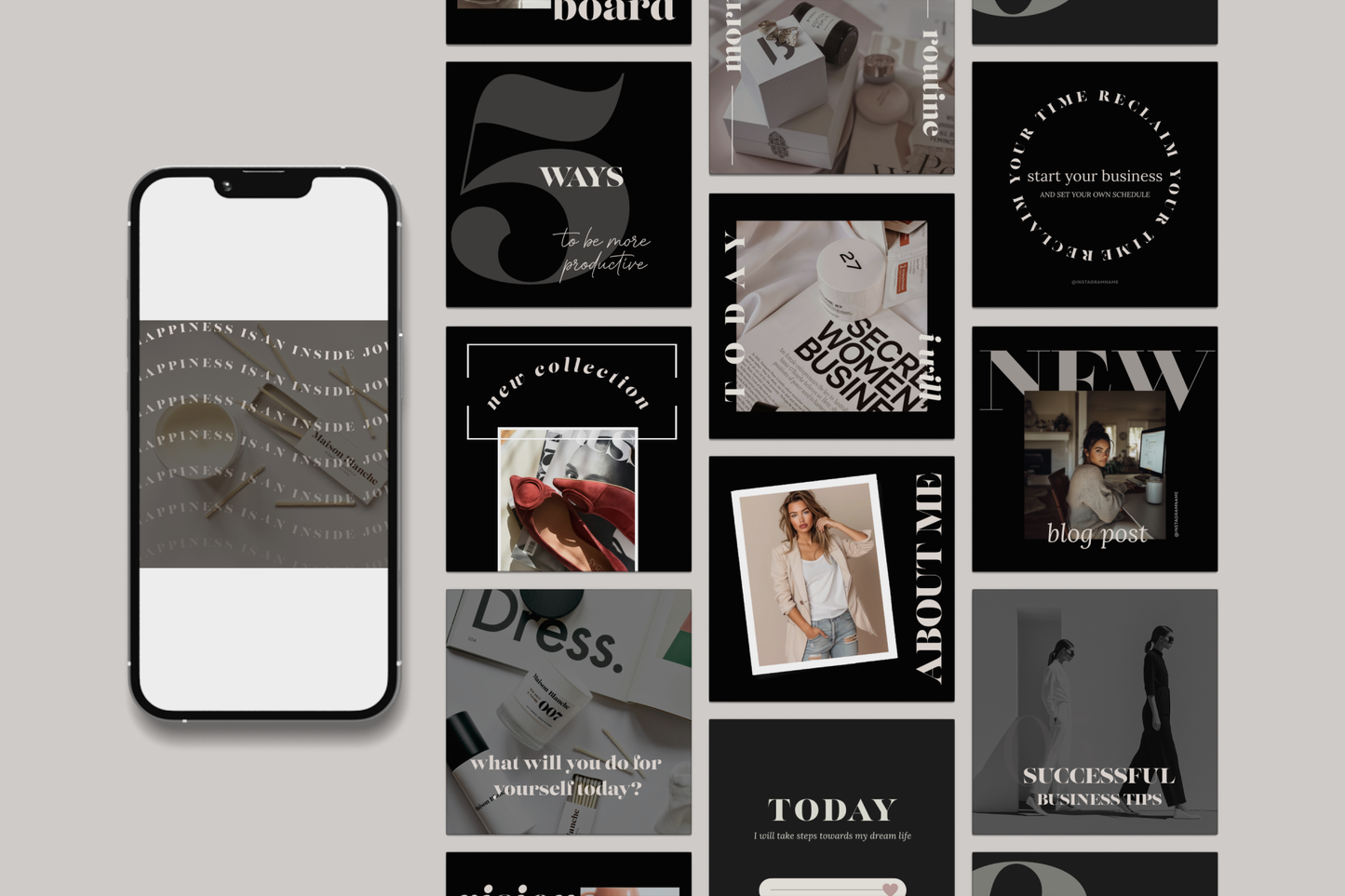Aesthetic Instagram Template Canva Social Media Post Layouts Minimalist Editorial Grid Kit for Female Entrepreneurs Coaches Bloggers