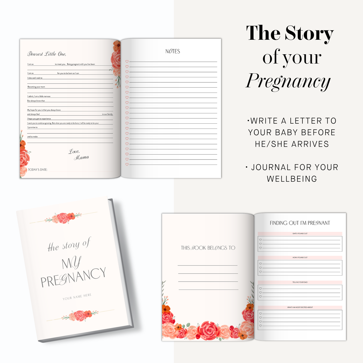 Pregnancy Journal Printable Memory Book, 40 Week Pregnancy Tracker & Keepsake Planner, First Time Mom Milestone Diary, Baby Shower Gift Idea