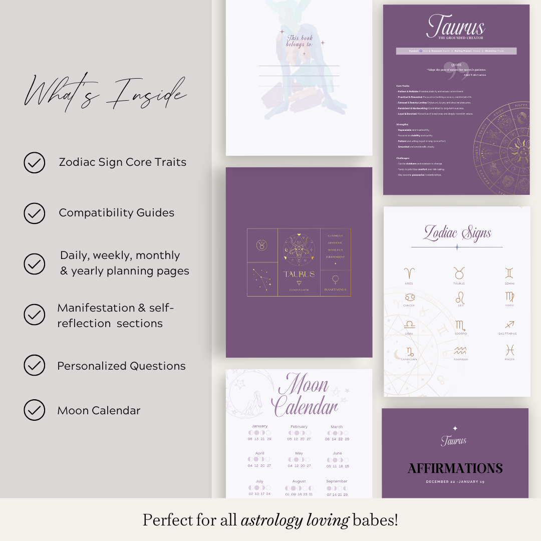 Undated Celestial Zodiac Themed Planner for Astrology Lovers | Aries • Taurus • Gemini • Cancer • Leo • Virgo • Libra • Scorpio • Sagittarius • Capricorn • Aquarius • Pisces
