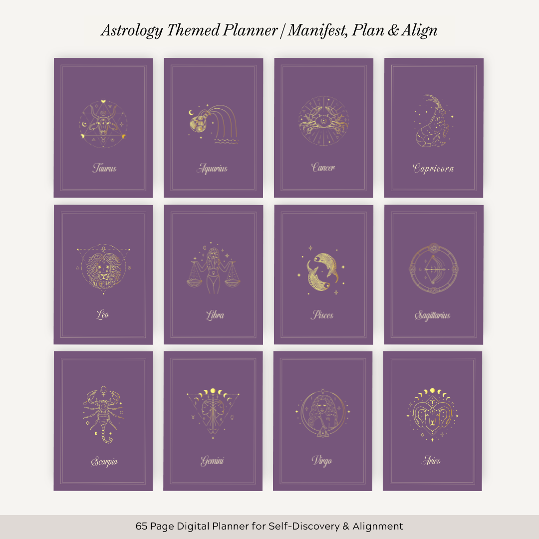 Undated Celestial Zodiac Themed Planner for Astrology Lovers | Aries • Taurus • Gemini • Cancer • Leo • Virgo • Libra • Scorpio • Sagittarius • Capricorn • Aquarius • Pisces