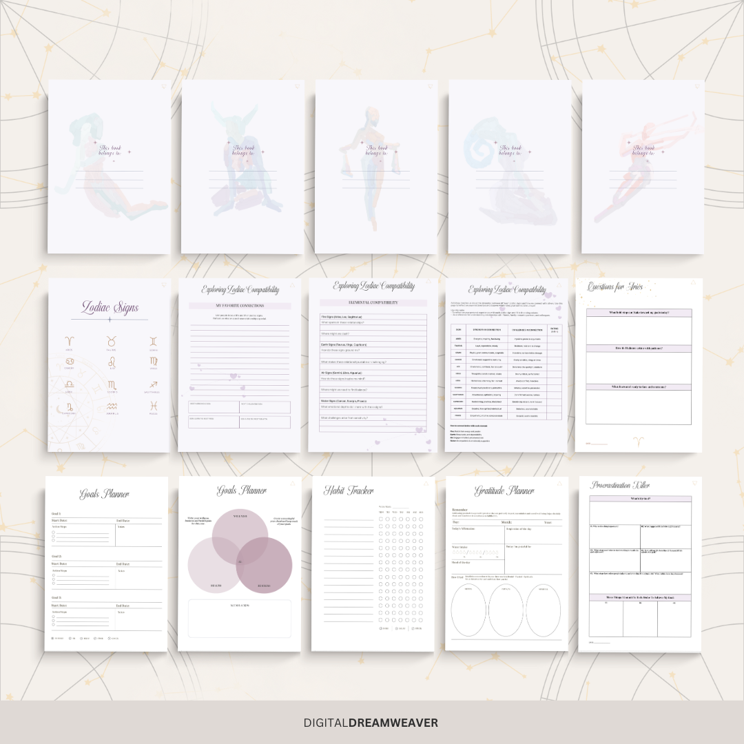 Undated Celestial Zodiac Themed Planner for Astrology Lovers | Aries • Taurus • Gemini • Cancer • Leo • Virgo • Libra • Scorpio • Sagittarius • Capricorn • Aquarius • Pisces