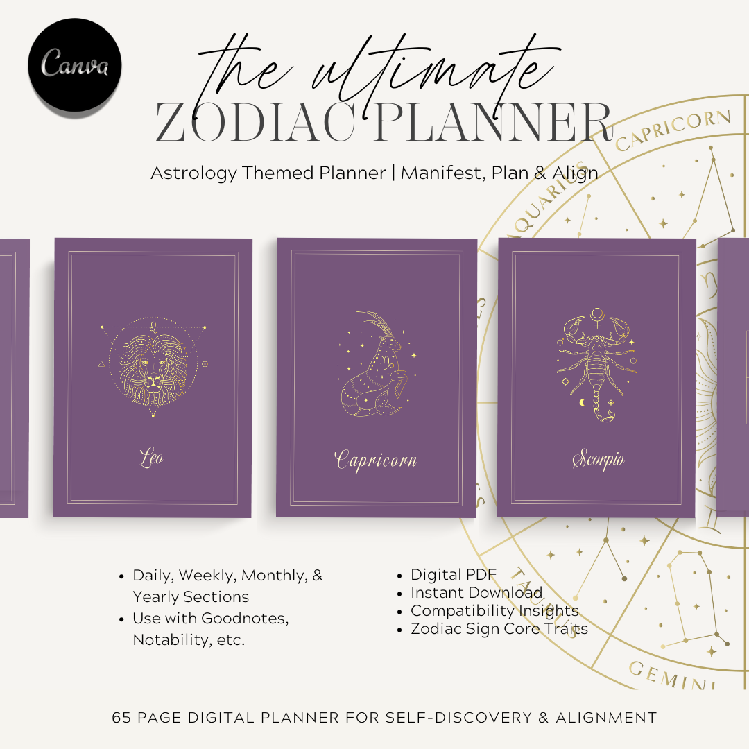 Undated Celestial Zodiac Themed Planner for Astrology Lovers | Aries • Taurus • Gemini • Cancer • Leo • Virgo • Libra • Scorpio • Sagittarius • Capricorn • Aquarius • Pisces