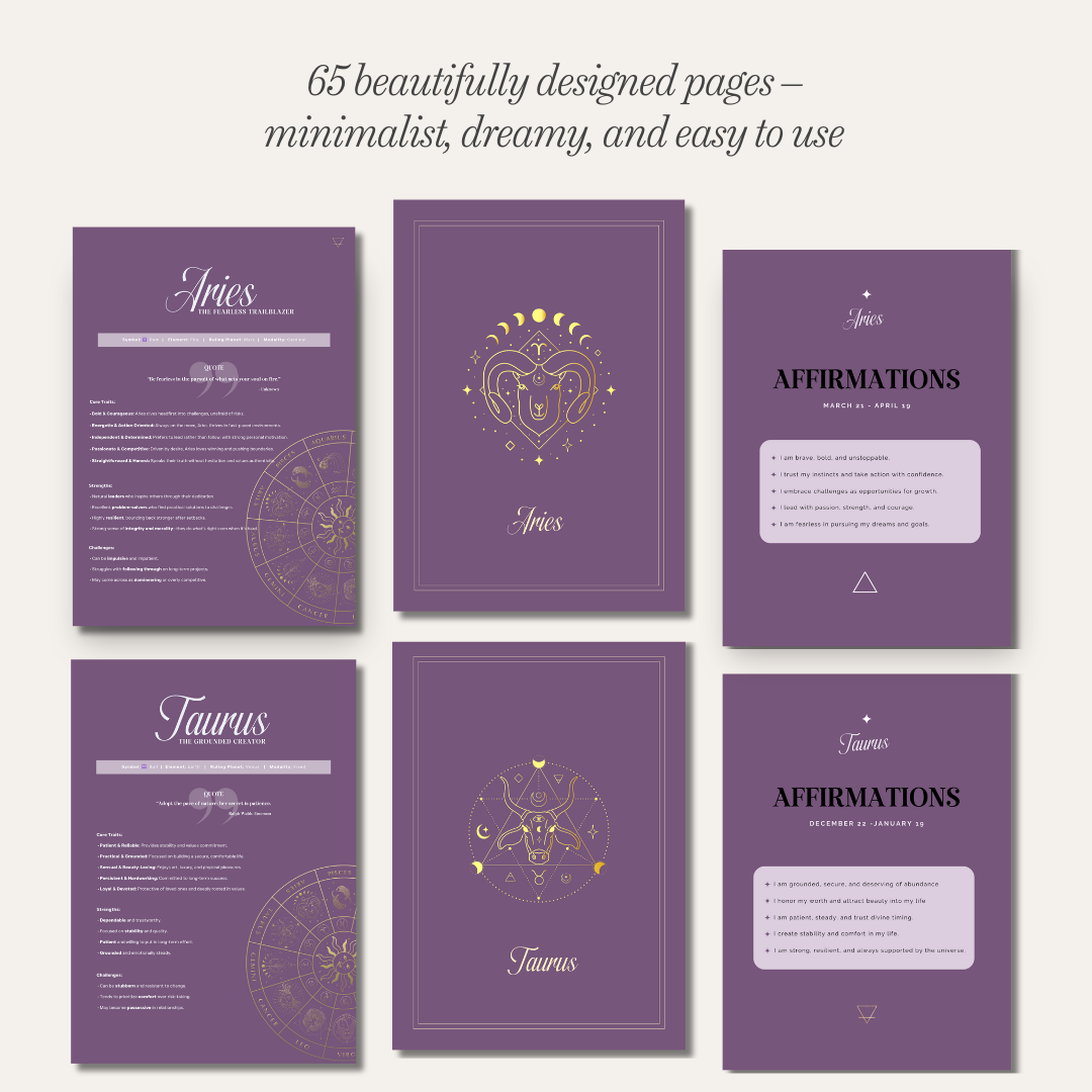 Undated Celestial Zodiac Themed Planner for Astrology Lovers | Aries • Taurus • Gemini • Cancer • Leo • Virgo • Libra • Scorpio • Sagittarius • Capricorn • Aquarius • Pisces