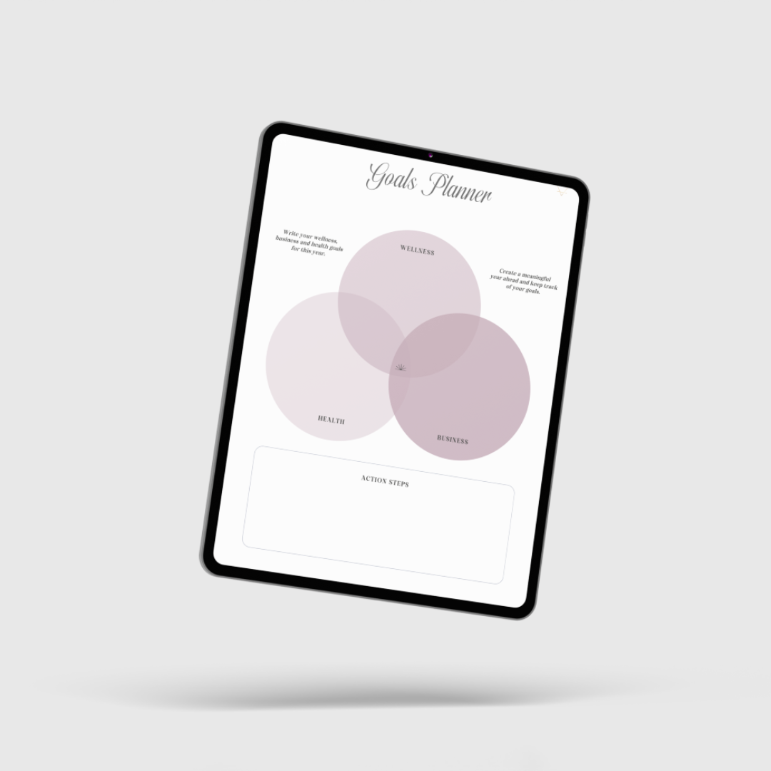 Goals planner on a tablet screen with a white background