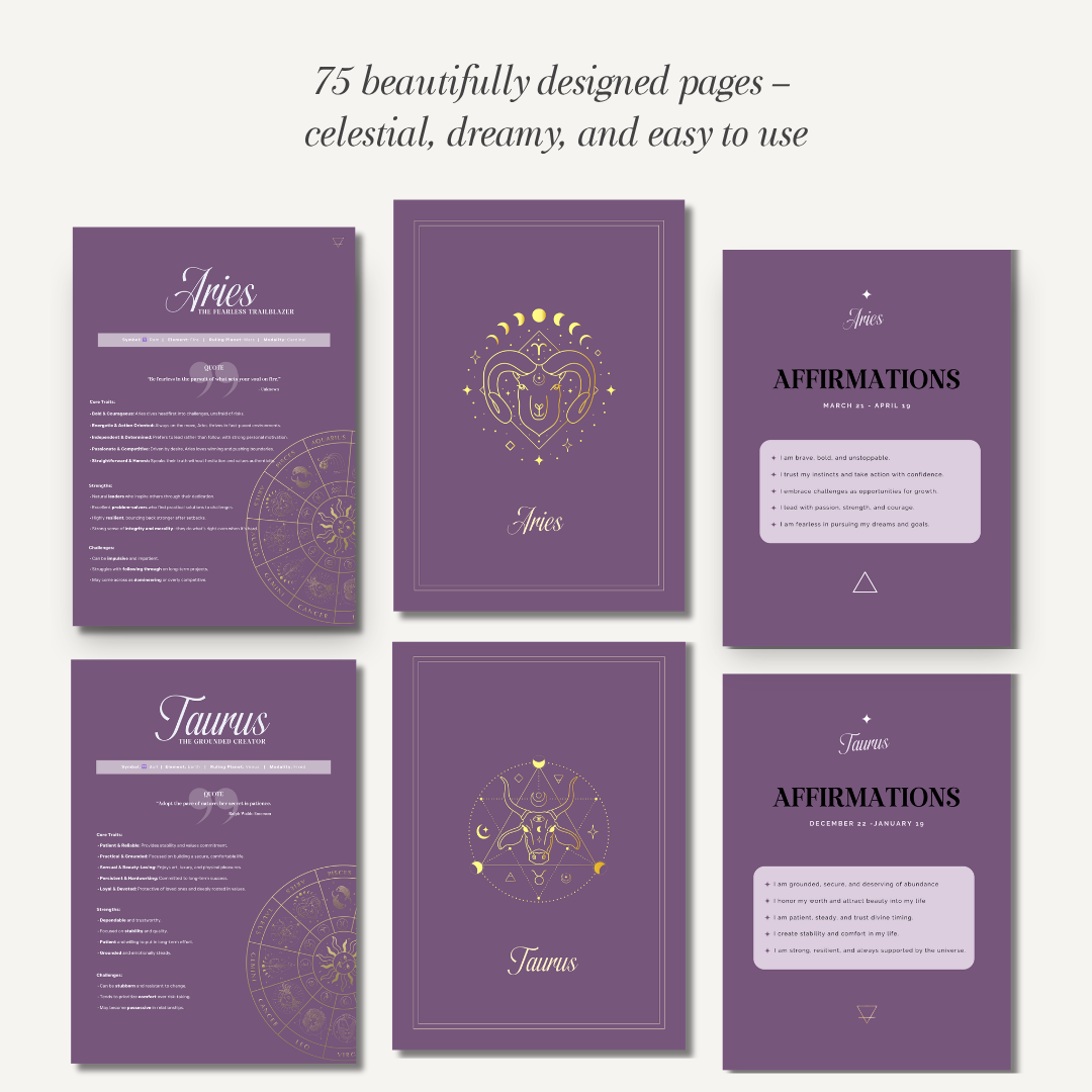 Undated Celestial Zodiac Themed Planner for Astrology Lovers | Aries • Taurus • Gemini • Cancer • Leo • Virgo • Libra • Scorpio • Sagittarius • Capricorn • Aquarius • Pisces